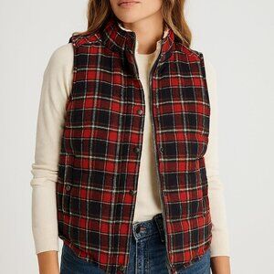 Skies Are Blue Plaid Fleece-Lined Puffer Vest Red Navy – Size Small – EUC